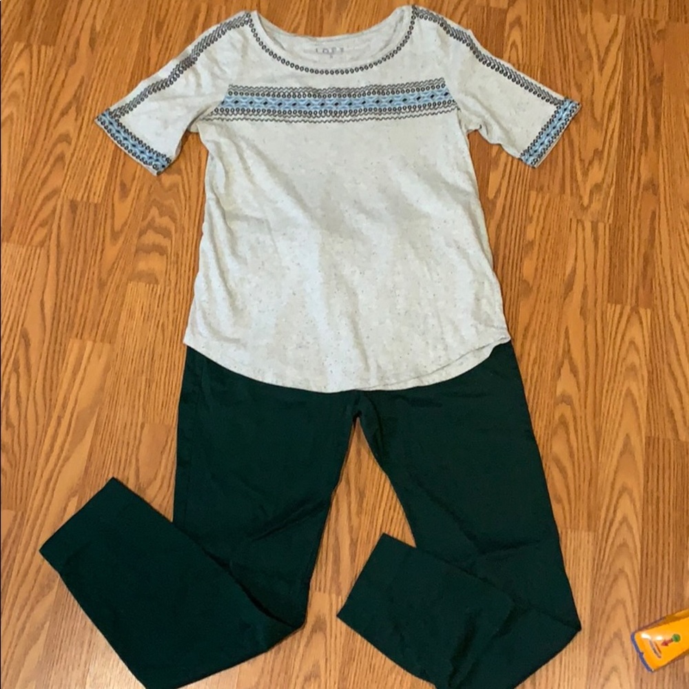 Forever21 green pants/ Loft tan shirt